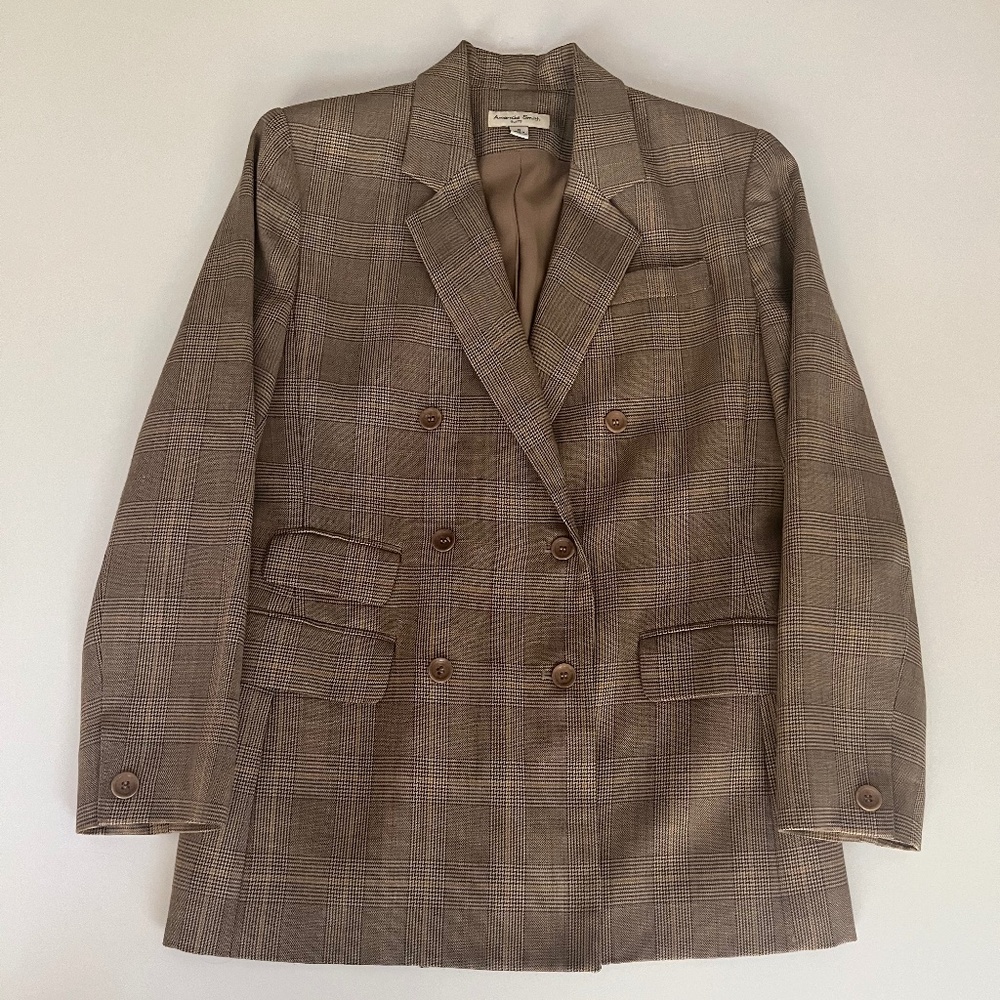 Double breasted oversized plaid blazer
